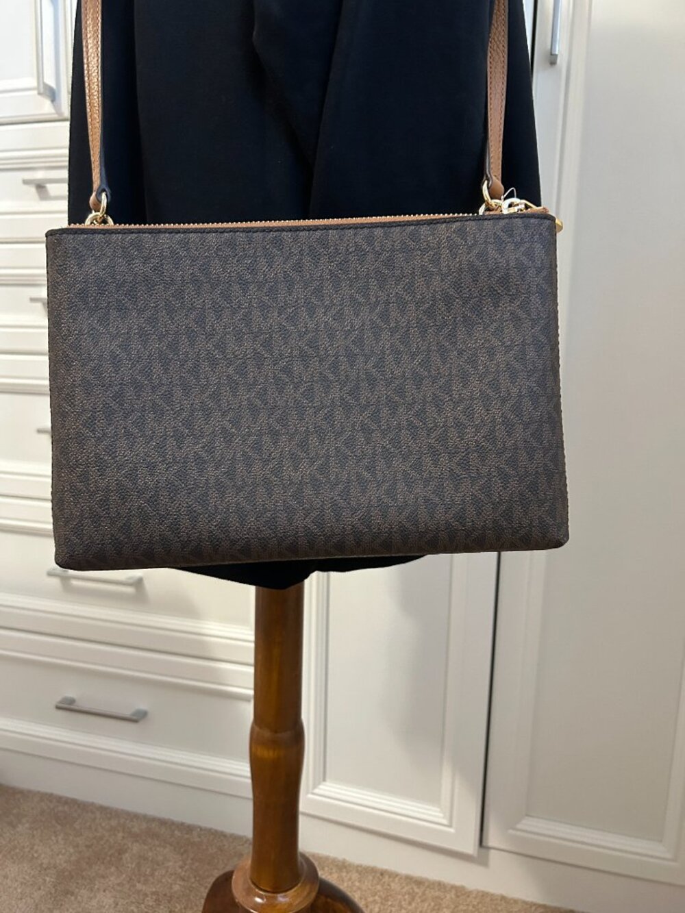 Michael Kors Jet Set Travel Brown/Acorn Double Gusset Crossbody - Picture 9 of 9